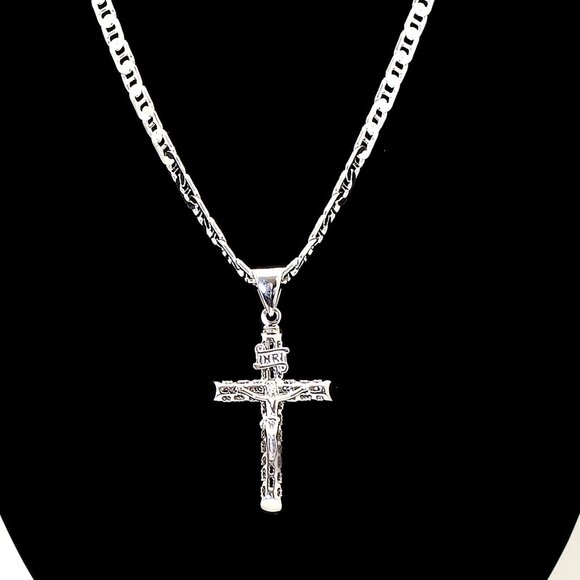 Sterling Silver Mariner Chain w Crucifix Pendant 20", 4.6 mm | 925 Silver Cross - Picture 2 of 7